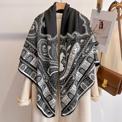 Women's Paisley Pattern Fringed Shawl Scarf - Dark Gray - image 5