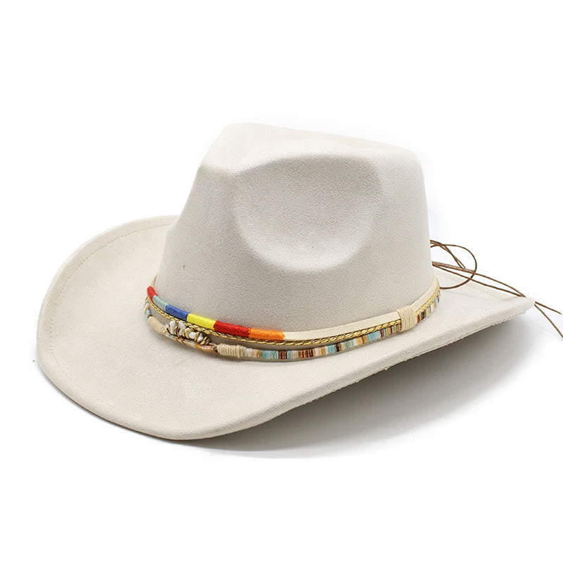 Men's Beaded Trim Suede Brim Cowboy Hat - Off-white - M (22"-22 7/8") - image 4