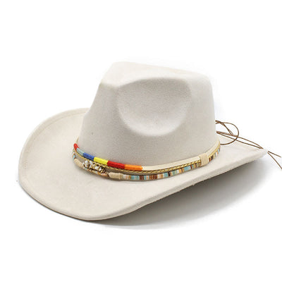 Men's Beaded Trim Suede Brim Cowboy Hat - Off-white - M (22"-22 7/8") - image 4