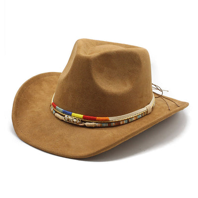Men's Beaded Trim Suede Brim Cowboy Hat - Khaki - M (22"-22 7/8") - image 1