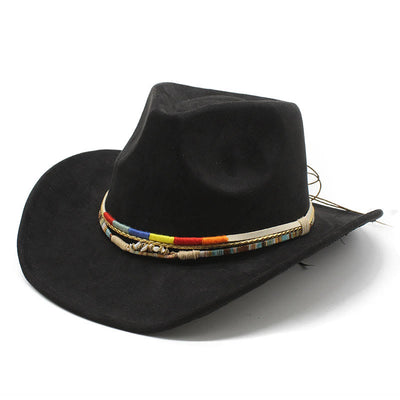 Men's Beaded Trim Suede Brim Cowboy Hat - Black - M (22"-22 7/8") - image 7