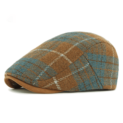 Vintage Plaid Pattern Men's Flat Hat - Khaki - Adjustable(21 5/8"-23 1/4") - image 0