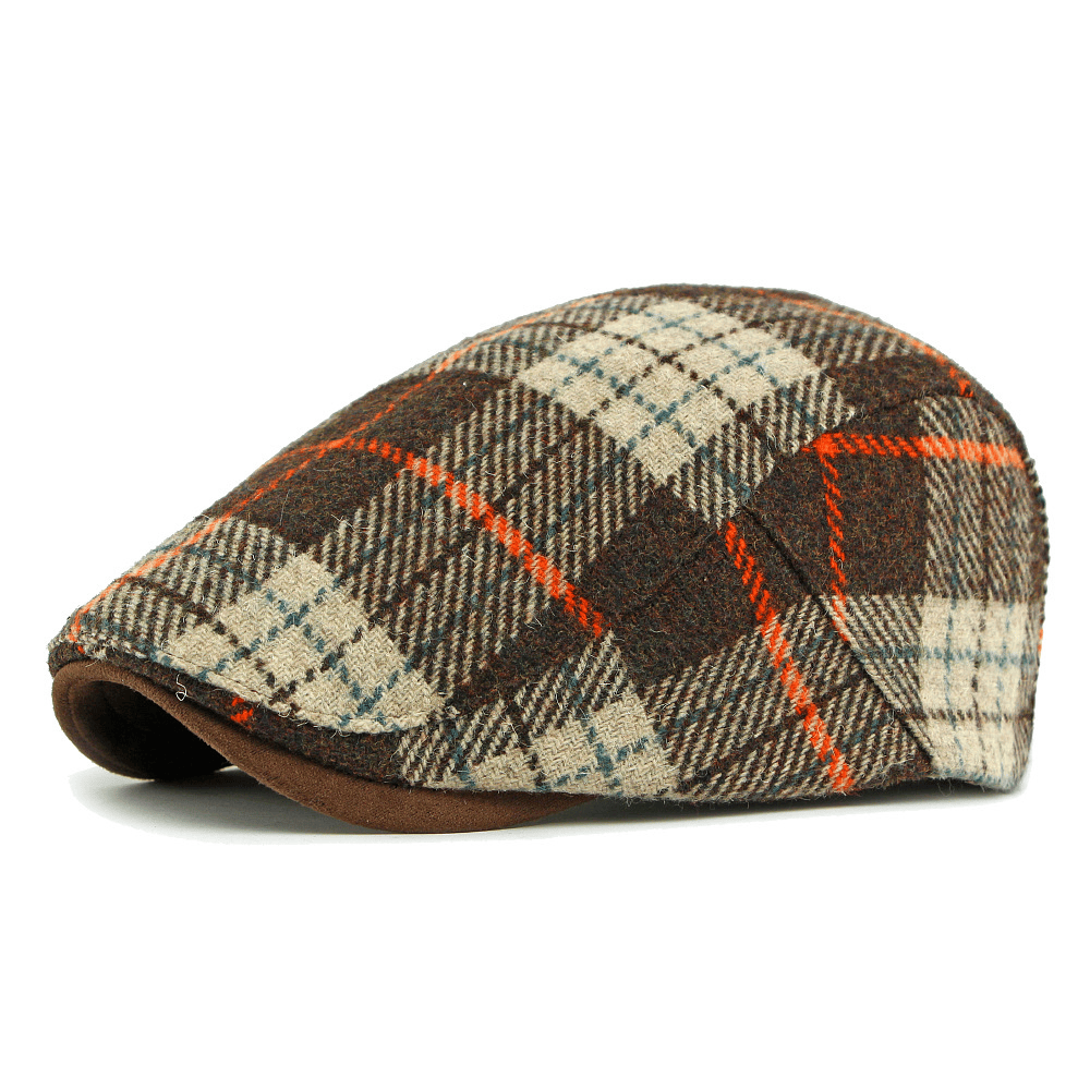 Vintage Plaid Pattern Men's Flat Hat - Coffee Brown - Adjustable(21 5/8"-23 1/4") - image 1