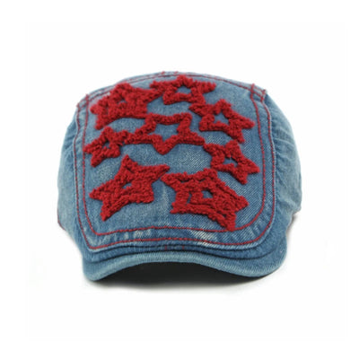 Denim Star Embroidered Men's Flat Hat - image 1