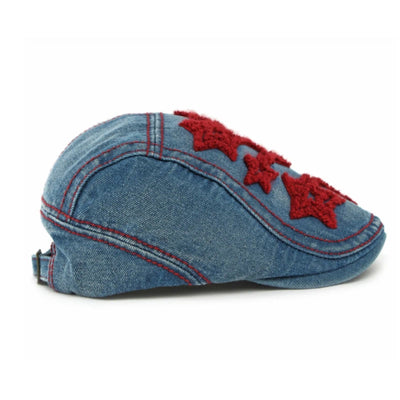 Denim Star Embroidered Men's Flat Hat - image 2