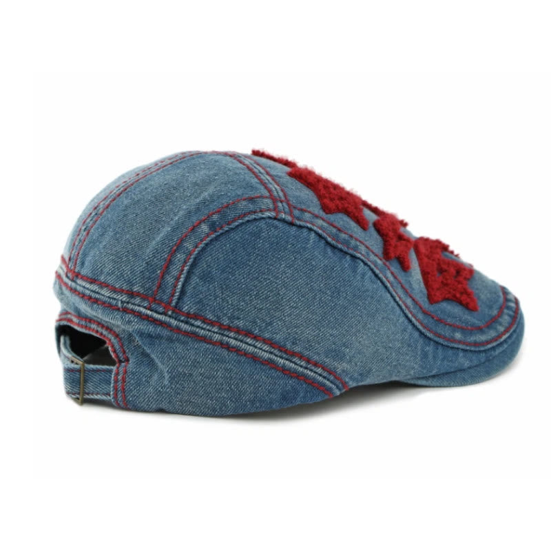 Denim Star Embroidered Men's Flat Hat - image 3