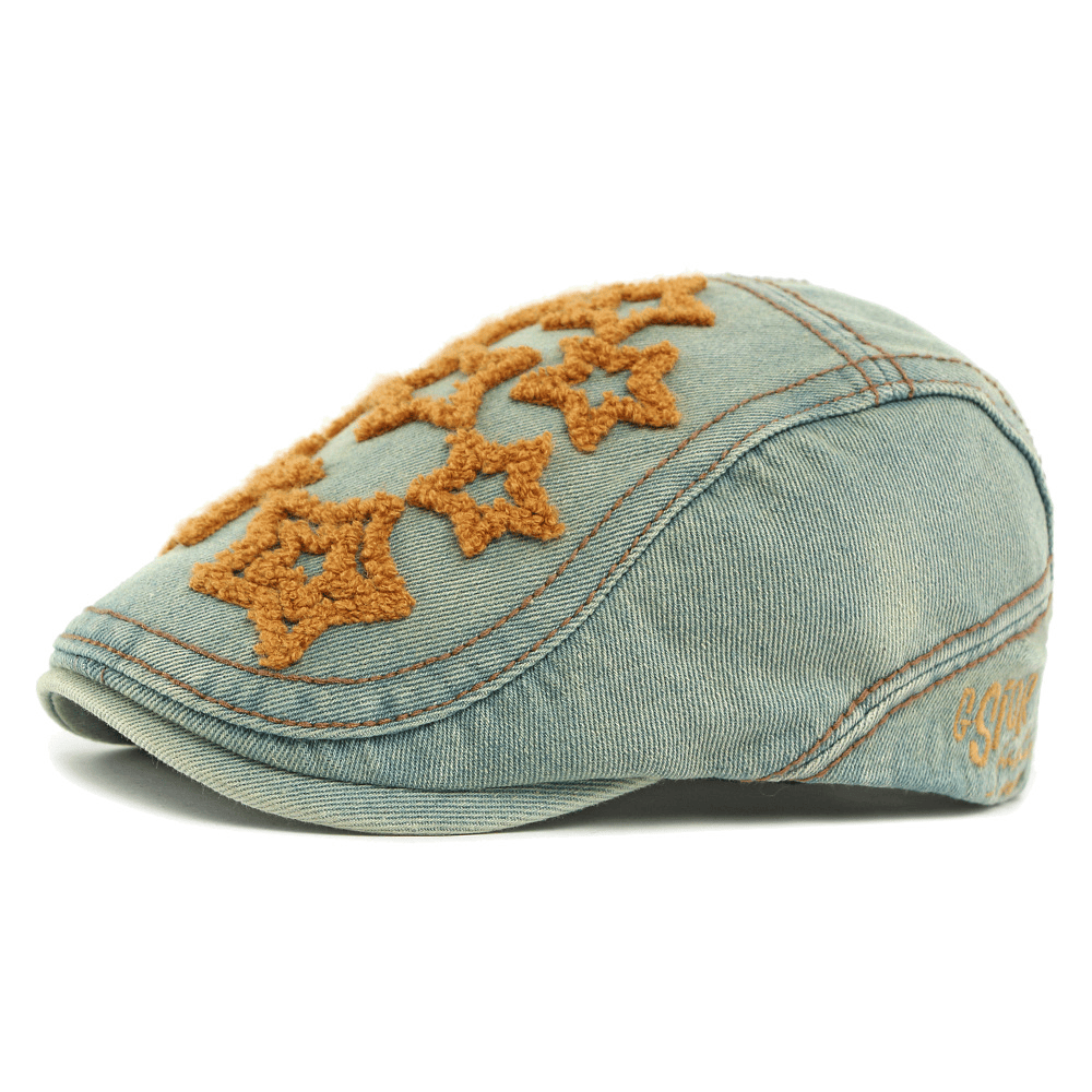 Denim Star Embroidered Men's Flat Hat - Khaki - Adjustable(21 5/8"-23 1/4") - image 7