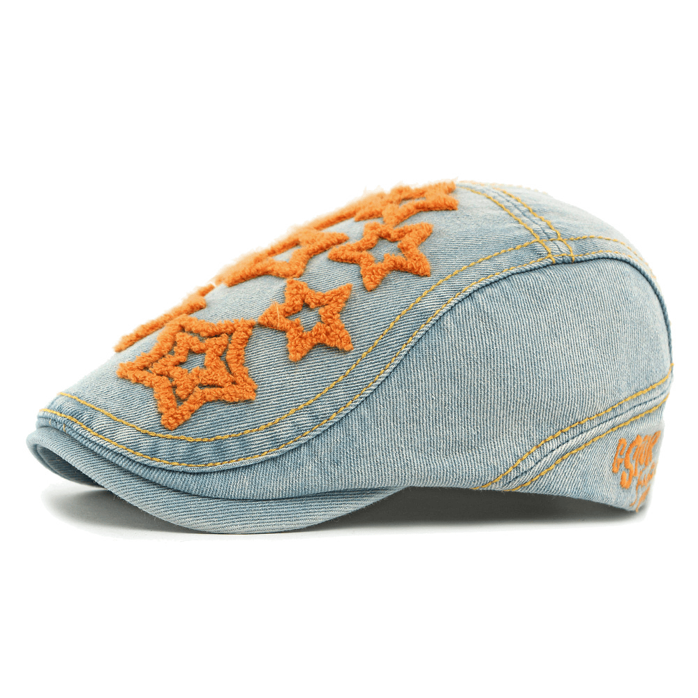 Denim Star Embroidered Men's Flat Hat - Orange - Adjustable(21 5/8"-23 1/4") - image 8