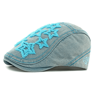 Denim Star Embroidered Men's Flat Hat - Lake Blue - Adjustable(21 5/8"-23 1/4") - image 6
