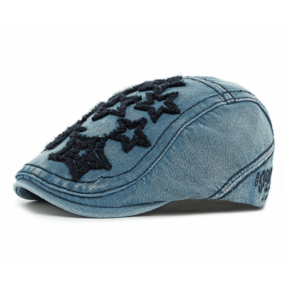 Denim Star Embroidered Men's Flat Hat - Navy Blue - Adjustable(21 5/8"-23 1/4") - image 5