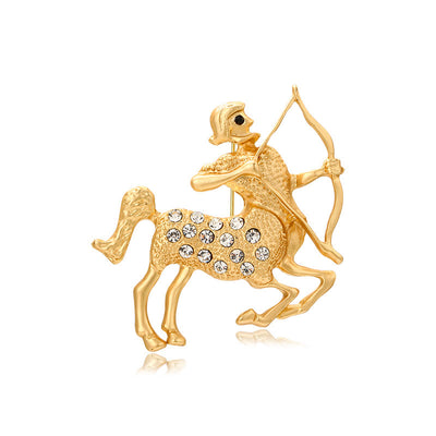 Zodiac Sign Diamond-Embellished Gold Brooch - Sagittarius - image 17
