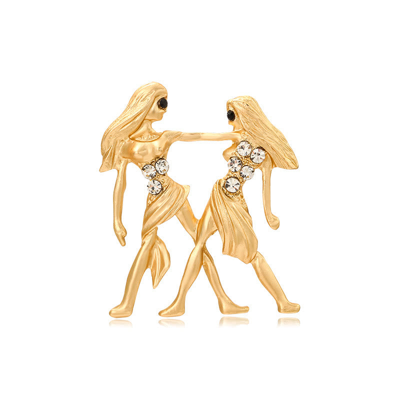 Zodiac Sign Diamond-Embellished Gold Brooch - Gemini - image 5