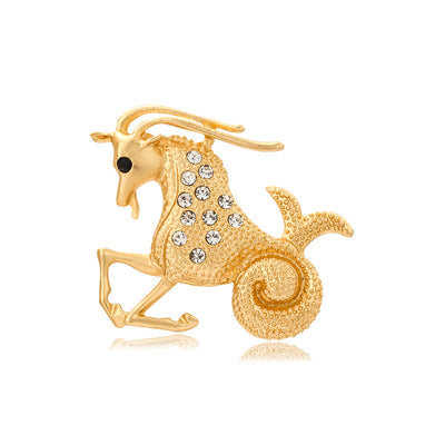 Zodiac Sign Diamond-Embellished Gold Brooch - Capricorn - image 19