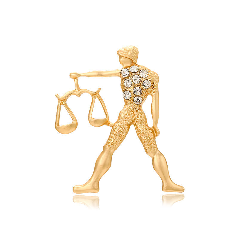 Zodiac Sign Diamond-Embellished Gold Brooch - Libra - image 13