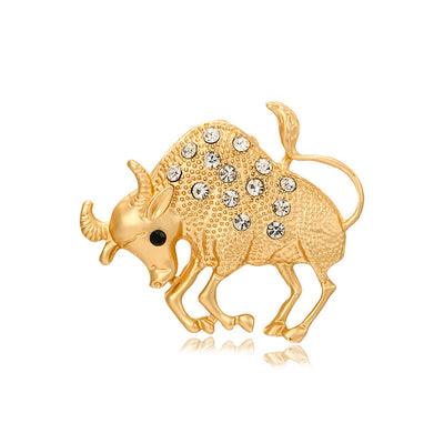 Zodiac Sign Diamond-Embellished Gold Brooch - Taurus - image 3
