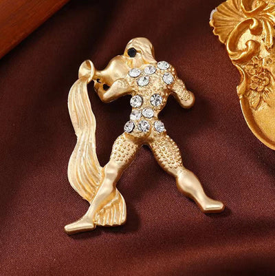 Zodiac Sign Diamond-Embellished Gold Brooch - image 21