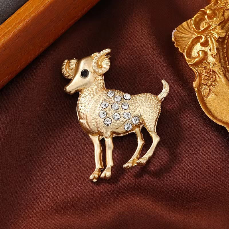 Zodiac Sign Diamond-Embellished Gold Brooch - image 2