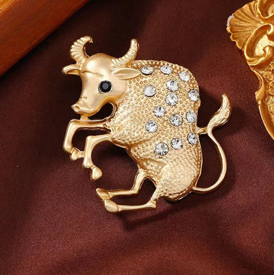 Zodiac Sign Diamond-Embellished Gold Brooch - image 4