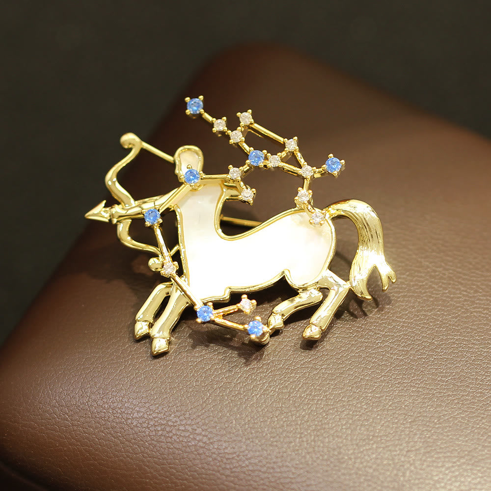 Aries Zodiac Mother-of-Pearl & Blue Crystal Gold Brooch - Sagittarius - image 16