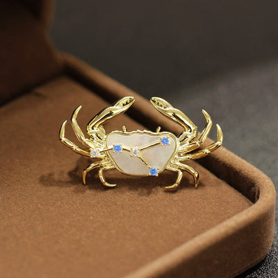 Aries Zodiac Mother-of-Pearl & Blue Crystal Gold Brooch - Cancer - image 6