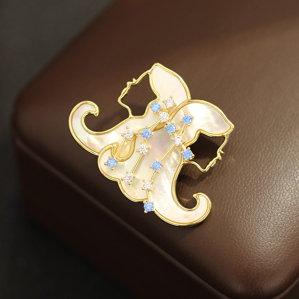 Aries Zodiac Mother-of-Pearl & Blue Crystal Gold Brooch - image 5