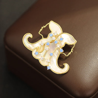 Aries Zodiac Mother-of-Pearl & Blue Crystal Gold Brooch - image 5