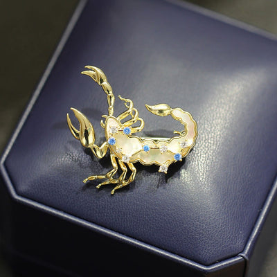 Aries Zodiac Mother-of-Pearl & Blue Crystal Gold Brooch - image 15