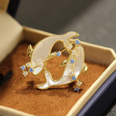 Aries Zodiac Mother-of-Pearl & Blue Crystal Gold Brooch - Pisces - image 21