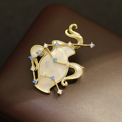 Aries Zodiac Mother-of-Pearl & Blue Crystal Gold Brooch - Aquarius - image 19