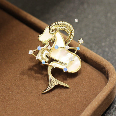Aries Zodiac Mother-of-Pearl & Blue Crystal Gold Brooch - Capricorn - image 18