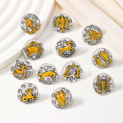 Zodiac Sign Retro Starry Round Alloy Buttons - image 0