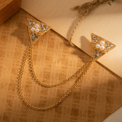 Triangle Pearl and Crystal Chain Brooch - image 0