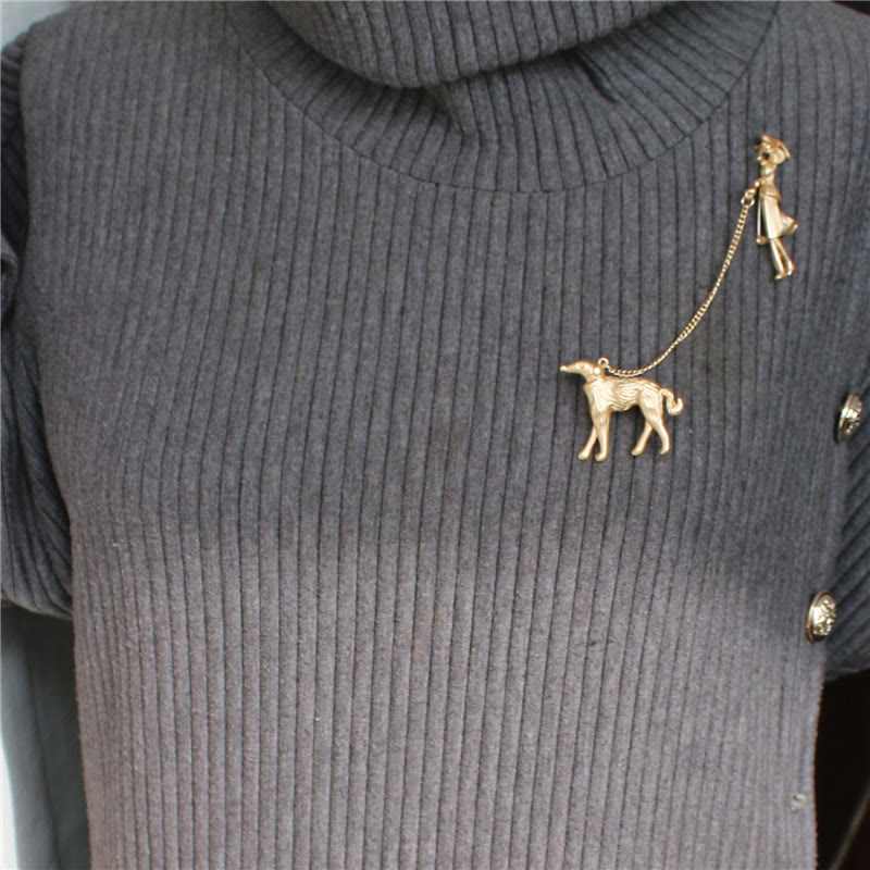 Lady and Hound Gold Chain Brooch - image 2