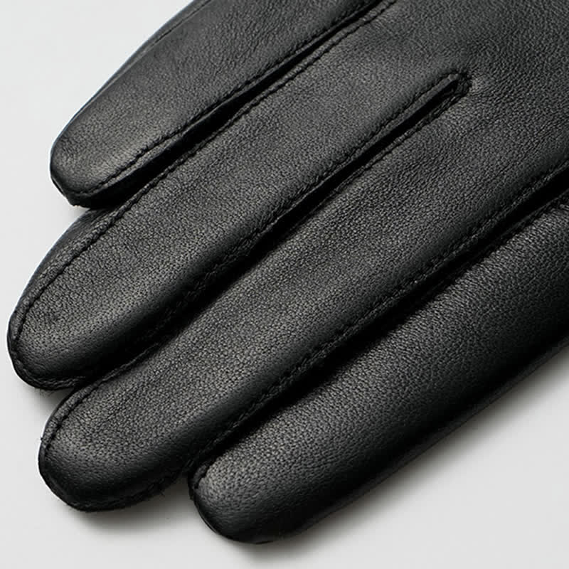 Men's Black Vintage Metal Emblem Genuine Leather Gloves - image 3