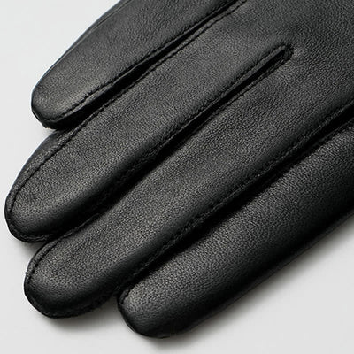 Men's Black Vintage Metal Emblem Genuine Leather Gloves - image 3
