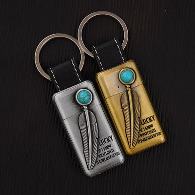Turquoise Feather Inflatable Butane Lighter Keychain - image 0