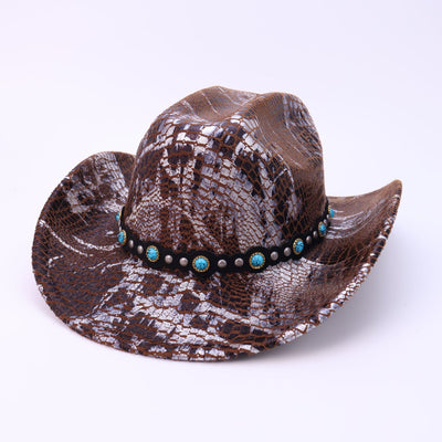 Men's Turquoise Black Belt Crocodile Pattern Cowboy Hat - Coffee - M (22"-22 7/8") - image 0