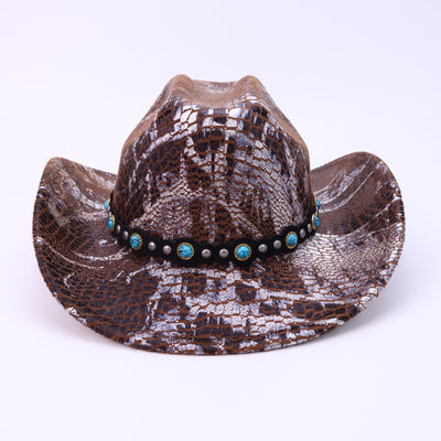 Men's Turquoise Black Belt Crocodile Pattern Cowboy Hat - image 1