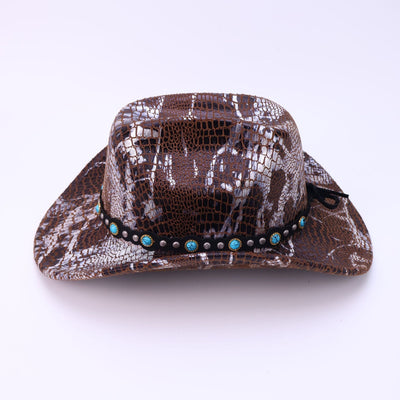 Men's Turquoise Black Belt Crocodile Pattern Cowboy Hat - image 3