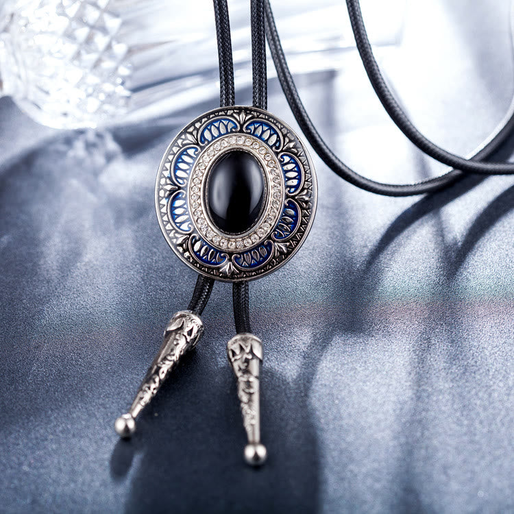 Vintage Onyx and Enamel Bolo Tie - image 0