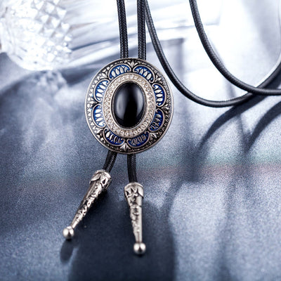 Vintage Onyx and Enamel Bolo Tie - image 0