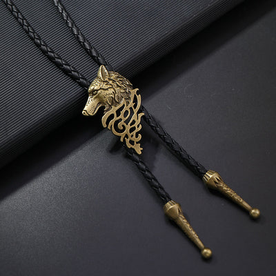 Wolf Head Pattern Retro Bolo Tie - Antique Brass - image 1
