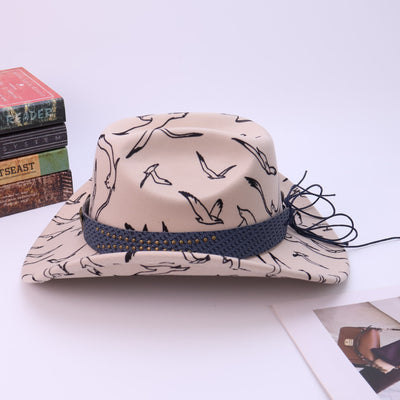 Men's Brass Bull Head Belt Bird Print Cowboy Hat - image 4