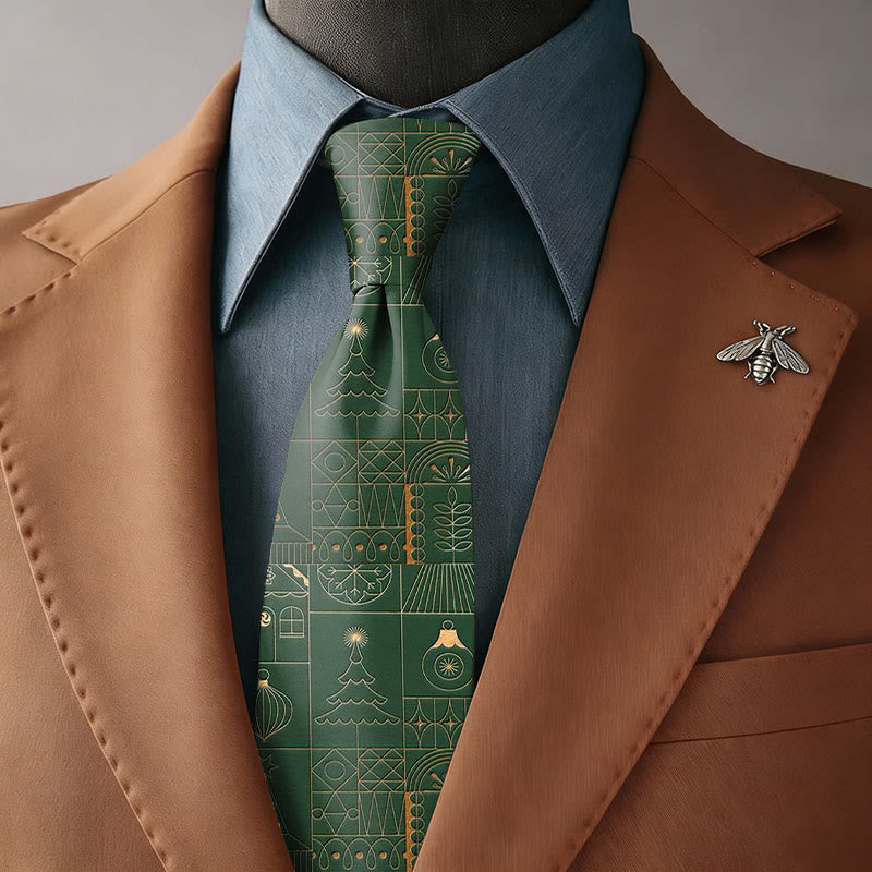 Men's Green Christmas Simple Line Pattern Necktie - Necktie - image 0