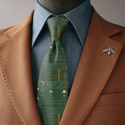 Men's Green Christmas Simple Line Pattern Necktie - Necktie - image 0