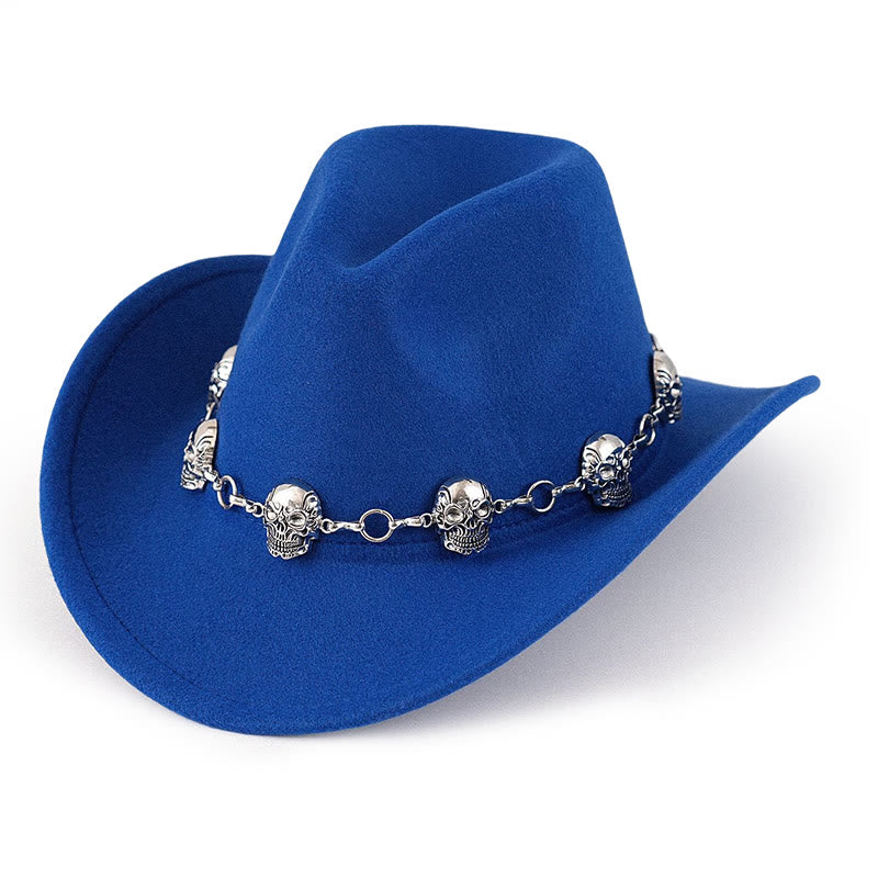 Men's Skull Chain Trim Cowboy Hat - Royal Blue - M (22"-22 7/8") - image 8