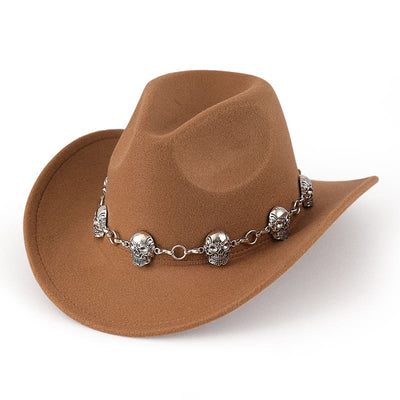 Men's Skull Chain Trim Cowboy Hat - Camel - M (22"-22 7/8") - image 4