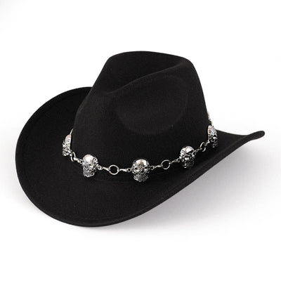 Men's Skull Chain Trim Cowboy Hat - Black - M (22"-22 7/8") - image 0
