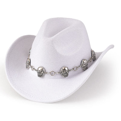 Men's Skull Chain Trim Cowboy Hat - White - M (22"-22 7/8") - image 9