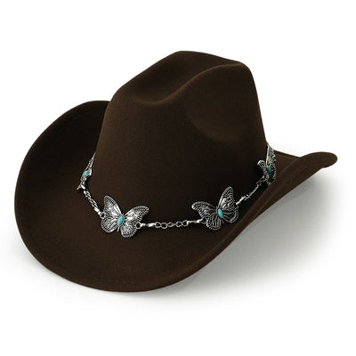 Men's Butterfly Chain Trim Cowboy Hat - Dark Brown - M (22"-22 7/8") - image 14